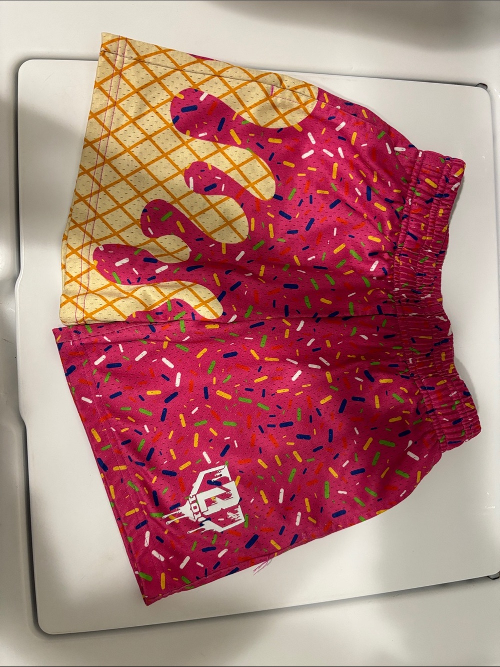 Kids Pink Ice Cream Sprinkles Swim Shorts with Elastic Waist